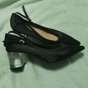 Zara black satin lucite heels